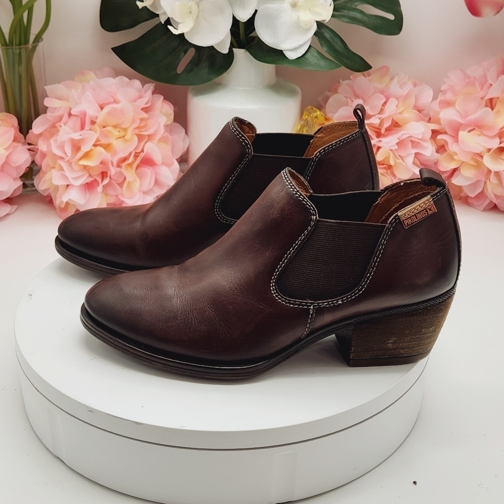 Pikolinos Baqueria Low-Cut Cuban Heel Ankle Boots With Elastic Band Sz 6.5 - 7